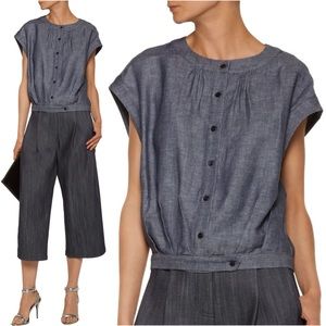 MILLY Silk Linen Navy & Blue Short Sleeve Jacket